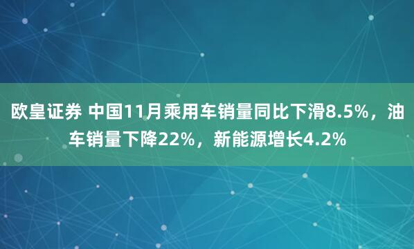 欧皇证券 中国11月乘用车销量同比下滑8.5%，油车销量下降22%，新能源增长4.2%